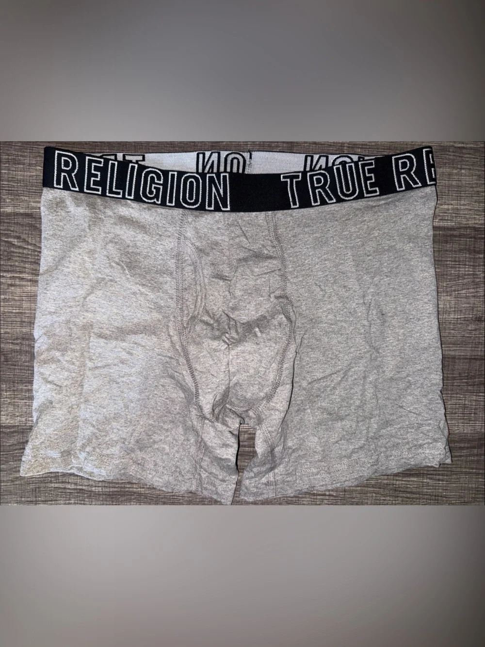 True Religion Light Gray Men's Boxer Briefs with Black Branded Waistband